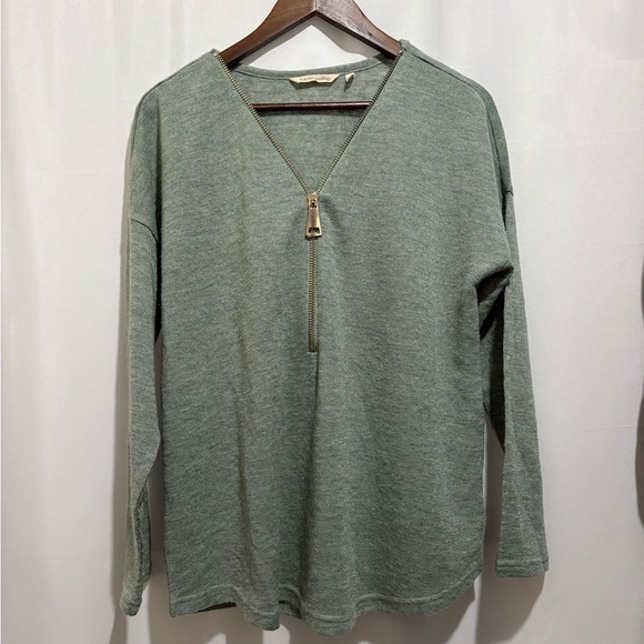 Soft Surrounding Valentina‎ Zip Sweater Sage Green Lightweight Size Large - Picture 3 of 7